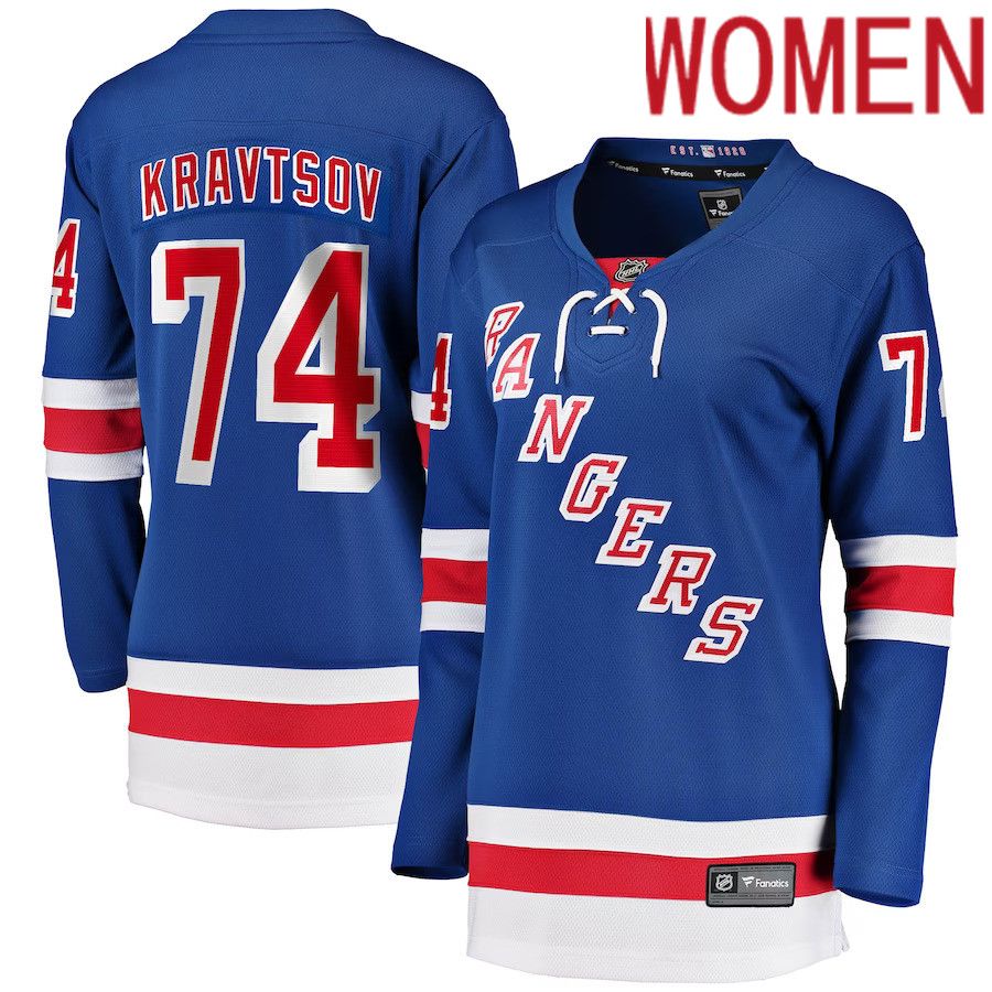 Women New York Rangers 74 Vitali Kravtsov Fanatics Branded Blue Home Breakaway NHL Jersey.